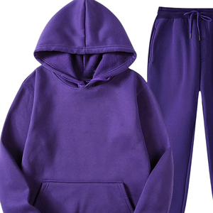 Ensemble décontracté deux pièces pour femme : sweat à capuche violet et jogging assorti, streetwear doux et confortable en mélange de coton, tenue d'hiver - Product Image 2