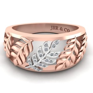 Anillo de bodas con diseño de hoja de Plata de Ley 925 chapado en oro rosa y Diamante redondo de moda para mujer a precio mayorista - Product Image 1