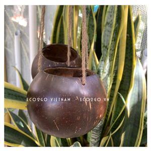Grand pot de fleurs suspendu en coquille de noix de coco avec placage et finition époxy pour le sol d'Eco2go Vietnam - Product Image 3