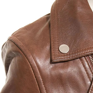 Premium Custom Women Brown Genuine <b>Leather</b> <b>Biker</b> <b>Jacket</b> Slim Fit Asymmetric Zipper Ladies Motorcycle Outerwear - Product Image 4