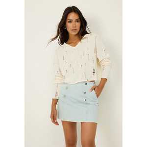 เสื้อแขนยาวลำลอง คอกลม แต่งดีเทลขาดๆ ผูกโบว์ด้านหน้า สำหรับฤดูร้อนและฤดูใบไม้ร่วง ไซส์ XL ผ้าโพลีเอสเตอร์ถัก 60% ทรงปกติ น้ำหนัก 220 กรัม - Product Image 2