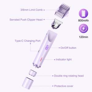 Rasoir électrique pour femme à double tête, chargement USB-C, peigne intégré, lames en acier inoxydable, pour visage, jambes, bras - Corps IPX7 - Product Image 4