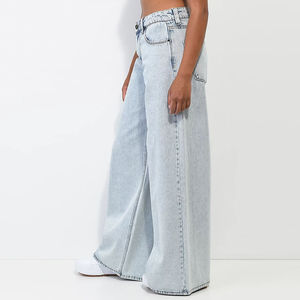 Jeans bleu délavé extra larges de qualité supérieure à prix avantageux, prix de gros, OEM, jeans à jambes larges pour femmes, pantalon respirant 2026 - Product Image 3