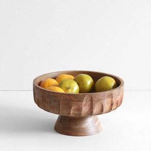 Bol de service vintage en bois d'acacia poli sur pied, décoration de comptoir, décoration de la maison, bols à salade faits à la main, écologiques - Product Image 2