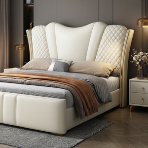 Lit King Size Moderne en Cuir Nappa, Rembourré et Moelleux, Style Crème Nuage, pour <span class=keywords><strong>Chambre</strong></span> Parentale - Product Image 4
