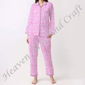 Conjunto de Pijamas de Algodón 100% para Mujer, Ropa de Dormir Suave para el Hogar, Conjunto de Pijamas de Primavera/Verano con Estampado Floral/Personajes/Letras/Estampado/Vacaciones/Árbol PJ012 - Product Image 6