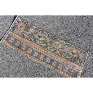 Alfombra Turca de 1.1x2.8 pies, Alfombra Azul de Estilo Suroeste, Alfombra de Lana - Product Image 4