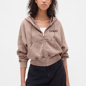 <b>Cropped</b> Hoodie With Custom Logo Design For Wholesale Bulk Buyers With <b>Zip</b> <b>Up</b> Closure And Hood Full Sleeves Design With Hood 2026 - Product Image 1