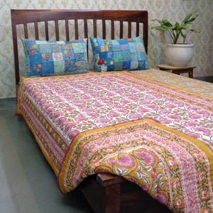 Traditional Woodblock Style Hand Block Printed Organic Cotton <b>Quilt</b> <b>Bedding</b> Set Comforters 100% Pure Cotton Filling Twin Size - Product Image 6