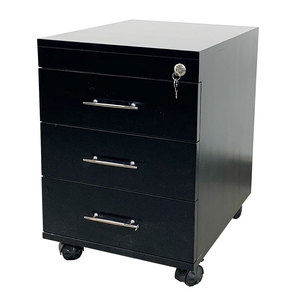 TCN68018 - Classeur de rangement personnel moderne en bois d'hévéa noir avec 3 tiroirs amovibles 50x40x50 cm pour la maison, le bureau, l'école, l'hôpital - Product Image 1