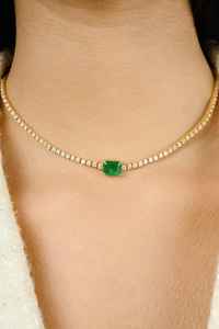 Collier de tennis en diamant émeraude zambien naturel 14K or certifié bijoux de mariage déclaration collier ras du cou cadeau cher - Product Image 6