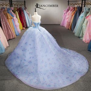 ชุดราตรีงาน Quinceanera สีน้ำเงินสไตล์วินเทจ ประดับคริสตัลและลูกปัดอย่างสวยงาม พร้อมลายผีเสื้อพิมพ์ลายแบบอิลลูชั่น  หมายเลข 6983 - Product Image 3