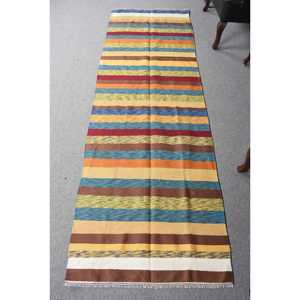 Alfombra de 2.7x8.5 pies, Alfombra Turca Vintage, Alfombra de Lana Marrón Ombré - Product Image 1