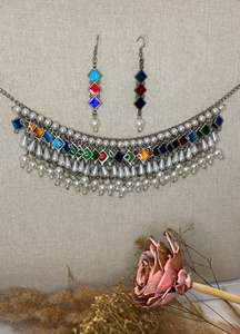 Conjunto de Collar y Aretes de Latón Oxidado Multicolor, Estilo Afgano, Collar Tradicional Indio con Perlas de Imitación para Fiesta - Product Image 6