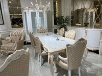 Ensemble de salle à manger classique de luxe européen Halima, en bois massif, sculpté à la main, design antique, couleur personnalisée