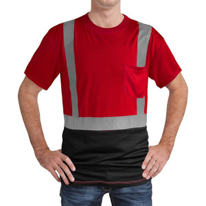 เสื้อยืดนิรภัยสีแดงและดำแบบยูนิเซ็กซ์ สะท้อนแสงได้ดี ผลิตจากผ้าฝ้าย พิมพ์ลายด้วย UV มีไซส์พลัสไซส์ให้เลือก - Product Image 2