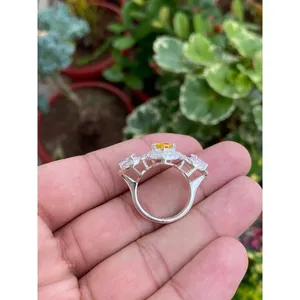 Anillo de Plata 925 con Zafiro Amarillo, Baño de Oro Rosa y Chapado en Oro de 18K, Estilo Incrustado, para Compromiso - Product Image 5