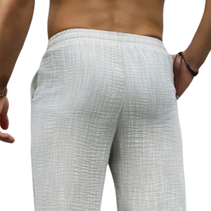 <b>Mens</b> <b>Linen</b> Cotton Casual Pants Elastic Waist Drawstring Straight Leg Breathable Lightweight Summer Beach Lounge Trousers Comfort - Product Image 5