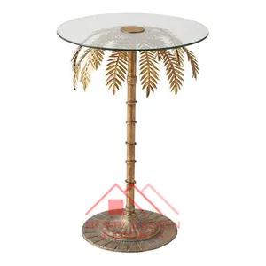 金属金色棕榈树咖啡桌客厅装饰批发最低价铁棕榈树边桌家居装饰