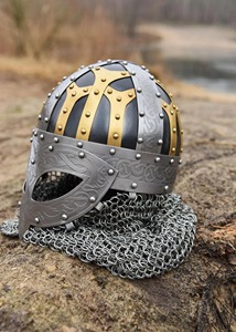 Casco de gafas vikingas ajustable, forro de cuero Aventail, cuchillos de borde de entrada de acero inoxidable, estilo comerciante de batalla - Product Image 5
