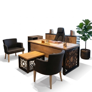 Nuevo Conjunto de Escritorio Ejecutivo Moderno y Duradero de Madera con Corte Láser Geométrico Seljuk Personalizado para Uso Corporativo y Comercial ARSU File - Product Image 1