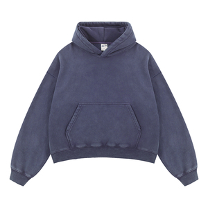 Sweat à capuche d'hiver pour hommes délavé à l'acide de haute qualité personnalisé recadrée Boxy 100% coton Streetwear respirant Vintage en détresse soleil délavé - Product Image 4