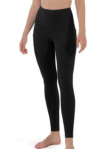 Pantalones de Yoga de ejercicio de abdomen de cintura alta para mujer con bolsillos Leggings de patrón sólido - Product Image 5