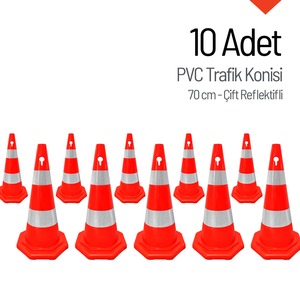 10pc Double Reflective PVC Traffic Cones 70cm <b>Roadway</b> & Traffic <b>Safety</b> White Reflector - Product Image 1