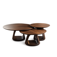 Ensemble de tables basses gigognes artisanales en noyer massif bio (3 pièces) |   Plateaux de table rotatifs filetés |   Design antique moderne |   Garantie de 3 ans