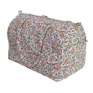 Large Stylish Eco-Friendly <b>Weekender</b> Duffle Bag Soft Cotton Hand Block Print Fabric Fashionable Striped Cosmetic Bags <b>Cases</b> - Product Image 1