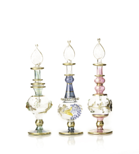 Flacon d'huile essentielle en verre soufflé à la main 30ml, flacon de parfum transparent en or 24K, logo personnalisé, fabricant égyptien, luxe, spa, hôtel - Product Image 1