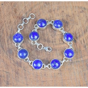 925 Sterling Silver Ball-Shaped Bezel Set Lapis-Lazuli Gemstone Unisex <b>Bracelet</b> - Product Image 1