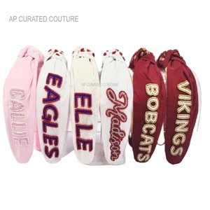 Adorable Hand Embroidered Custom Made Red College Game Day Top Knotted Hair Accessories Indian Beadwork Uniqueness of <b>Headbands</b> - Product Image 6