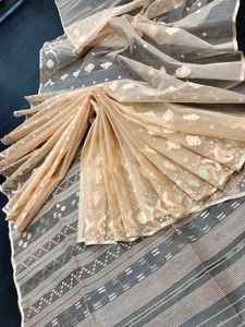 Deshi dhakai jamdani sharee ส่งออกคุณภาพสำหรับผู้หญิงผ้า jamdani สีฟ้าสีแดงสีเขียวสีทองจากบังคลาเทศ - Product Image 5