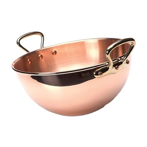 Round Shape <b>Large</b> Copper Pure Material Food <b>Bowl</b> With Brass Handles Best Selling Kitchen Ware - Product Image 1