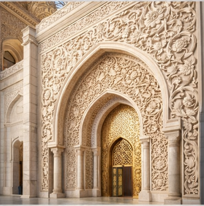 Portique d'entrée de mosquée en marbre naturel de qualité supérieure, motifs islamiques, sculpté à la main, personnalisable, résistant aux intempéries, HAYAT INDUSTRIES, mur - Product Image 3
