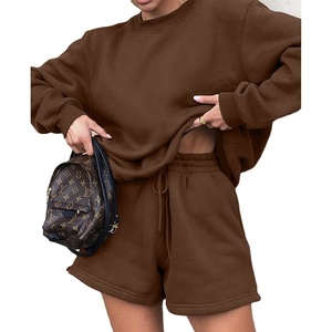 Set2026กางเกงขาสั้น2ชิ้นสำหรับผู้หญิงชุดโอเวอร์ไซส์ผ้าฝ้ายสีชมพูคอกลมใหม่ฤดูใบไม้ร่วงฤดูหนาว - Product Image 2