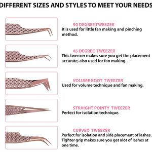 Venta directa, juegos de pinzas para pestañas hechas en fábrica, diferentes diseños, kits de herramientas de extensión de pestañas postizas de acero inoxidable - Product Image 4