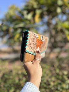 Portefeuille de sculpture usiné à la main pochette portefeuille en cuir véritable élégant portefeuille en fourrure de vachette multi-usages portefeuilles en cuir occidental - Product Image 2