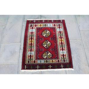 2.2x2.7 ft Turkish Vintage Rug, Small Rug, <b>Red</b> Blue Floral <b>Wool</b> Rug - Product Image 1