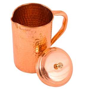 Recién llegado, jarra de diseñador de cobre puro de 2200ml resistente, Metal 100% con tapa y asa para beneficios de salud ayurvédicos - Product Image 1