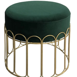 Pouf rond en métal vert avec assise en velours, tabouret de salon, tabouret de bureau, repose-pieds, pouf - Product Image 1