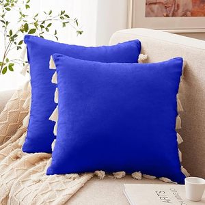 Premium Quality Boho Decorative Throw Pillow/Cushion <b>Covers</b> with Tassels for Couch Bed <b>Sofa</b> Soft Velvet Cushion <b>Covers</b> - Product Image 4