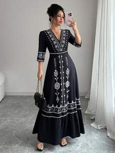 Increíblemente suave 100% algodón Lino Maxi vestido para mujer bordado señora vestido con cintura Natural Casual tejido lavable vestido - Product Image 6