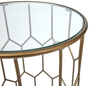 Table d'appoint élégante en métal doré et verre de qualité supérieure pour le salon Table d'angle ronde d'appoint en gros - Product Image 2
