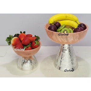 Luxury Eco-Friendly <b>Pink</b> Resin Decorative <b>Bowl</b> Customized Engraved Silver Metal Base for Home Decor Party Serving & Gifting - Product Image 2