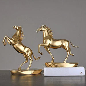 Escultura de caballo de aluminio decorativa para el hogar de lujo, juego de Base de Metal con acabado dorado brillante chapado a mano, 2 uds. - Product Image 1