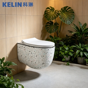 Cuvette de toilettes murale en céramique de luxe à motif marbre, à chasse d'eau tourbillon à haute température, avec abattant à fermeture douce - Product Image 5