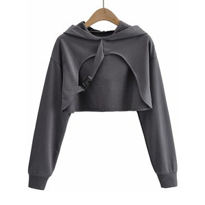 2025 personnalisé solide rose femmes pull haut court à capuche à manches longues 3D broderie respirant pour la saison d'automne avec Badge - Product Image 2