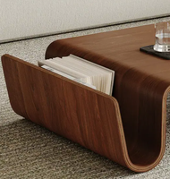 Table basse en bois contemporaine avec placage en bois courbé Mobilier de salon unique au design avec rangement pour la maison